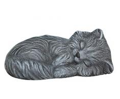 Tiefes Kunsthandwerk Steinfigur Katze schlafend - Schiefergrau, Dekofigur, Gartenfigur