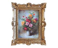 Lnxp Wunderschönes Gemälde Stillleben 56x46 cm Bilder Barock Antik Repro Rahmen Blumen Vase Rose Rot Blumenparadise