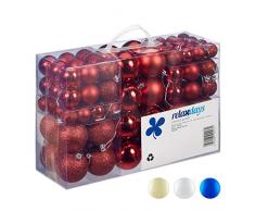 Relaxdays Weihnachtskugeln, 100er Set, Weihnachtsdeko, matt, glänzend, glitzernd, Christbaumkugel ∅ 3,4 & 6 cm, rot, PS, 7 x 6 x 6 cm