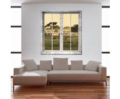 Premiumdesign Wandtattoo Holz-Fenster Ausblick in die Savanne Afrika in Originalgröße 120 x 130cm farbig #146