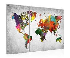 Bilder Weltkarte World Map Wandbild 120 x 80 cm Vlies - Leinwand Bild XXL Format Wandbilder Wohnzimmer Wohnung Deko Kunstdrucke Bunt 3 Teilig - MADE IN GERMANY - Fertig zum Aufhängen 105131c