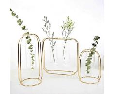 KJSMA Set mit 3 geometrischen Blumentöpfen, Metallvase, Blumenvase, Pflanzen, Tisch-Halter mit Eisen-Art-Gestell für Tisch Büro Zuhause Dekoration (Gold)