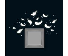 Wandtattoo Wandaufkleber Lichtschaltertattoo Leuchtsticker Aufkleber Eulen Feder Federn Punkte fluoreszierend M1623