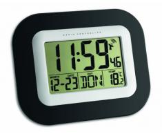 TFA Dostmann 60.4503 Digitale Funkuhr, Wanduhr, mit Innentemperatur und Wochentag/Datum, schwarz