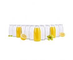 MamboCat 12er Set Saftflaschen 250 ml + Twist-Off Deckel TO43 weiß I bauchige Glasform I Glasflasche zum Befüllen I Karaffe I Milchflasche I Deko-Vase I Trinkflasche I Schüttdosen