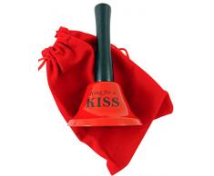 Rote Glocke mit Aufschrift „Ring for a Kiss“ (Für einen Kuss bitte läuten), lustiges, romantisches Geschenk zum Valentinstag, Deluxe-Set mit Geschenktasche