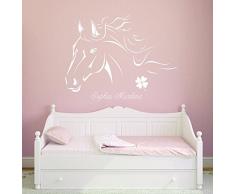 ilka parey wandtattoo-welt® Wandtattoo Pferd Pferdewandtattoo Wandtattoo Pferde mit Namen Kleeblatt M343B (weiß) ~ Größe: 60cm breit x 40cm hoch
