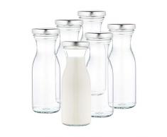 MamboCat 6er Set Milchflaschen 250 ml + Twist-Off Deckel TO53 Silber I Karaffe I Deko-Vase I Vorratsglas klein I Trinkflaschen I Saftflasche I Aufbewahrungsgläser