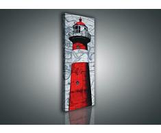 Welt-der-TräumeWANDBILD CANVASBILD Wandbild Leinwandbild Kunstdruck Canvas | Roter Leuchtturm | O3 (45cm. x 145cm.) | Canvas Picture Print PP10017O3-MS | Leuchtturm Meer See Ozean Strand Maritim