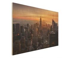 Bilderwelten Holzbild Wandbild - Manhattan Skyline Abendstimmung - Querformat 80 x 120cm