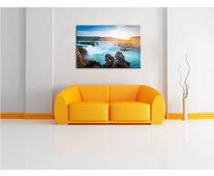 Idyllische Wasserfälle bei Sonnenuntergang, Format: 120x80 auf Leinwand, XXL riesige Bilder fertig gerahmt mit Keilrahmen, Kunstdruck auf Wandbild mit Rahmen, günstiger als Gemälde oder Ölbild, kein Poster oder Plakat