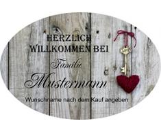 Creativ Deluxe Türschilder aus Schiefer auch mit Wunschname (grau), Willkommen Haustürschild mit Namen, mit Löchern zum Aufhängen