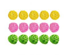Exceart 15Pcs Rattan Weidenkugeln DIY Vase Schüssel Füller Ornamente Aroma Dffuser Kugeln für Hochzeit nach Hause Hängen Dekoration Tisch Konfetti 5Cm (Gelb Rosa Hellgrün)