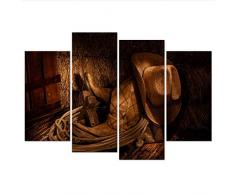 SKShenkai Vintage 4 Stück Retro Leinwandbilder Wandkunst Cowboy Hut Bild Drucke auf Leinwand Wohnzimmer-40x80x2 40x100x2