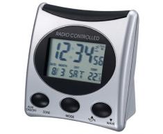 Der WT 221 ist ein klassischer Funkwecker mit Temperaturanzeige und digitaler Uhrzeitanzeige, silber - schwarz