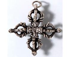 Buddha Figuren BUDDHAFIGUREN Schmuck Anhänger Vishvavajra Silbern aus Messing 3 cm