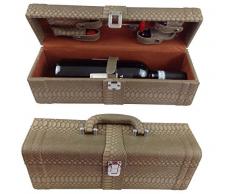 GMMH Weinbox Weinzubehör Weinset 6 TLG. Geschenkset mit Kellnermesser Korkenzieher Flaschenverschluss Weinthermometer Ausgießer in Edler Kunst Leder Geschenkbox Wein Set Wein Zubehör Set LN 16-10