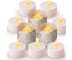 Papier Teelichthalter,24 Pack Silber Flammenlose LED Teelicht Votivkerzen Papier Wrapper Kerzenhalter mit Laser Cut Herz Motiv für Dekoration