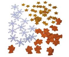 Susy Card 11428240 Weihnachtlicher Streuschmuck, 3 x 10g im Polybeutel mit Header, Kupfer/Formen: Sterne, Flocken, Glocken, Gold/Silber