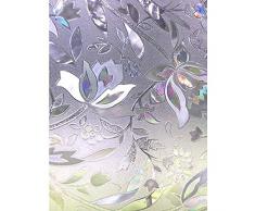 Zindoo 3D ohne Klebstoff Fensterfolie Dekorfolie Sichtschutzfolie Blumen Entwurf Privatsphäre Schutz Fenster Folie für Heim Kueche Buero 45 * 200CM