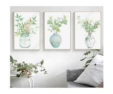 PDFKE Moderne einfache Aquarell-Pflanzenvase nordisches dekoratives Malerei-Wandkunst-Leinwandplakat -35cmx50cmX3 Stücke