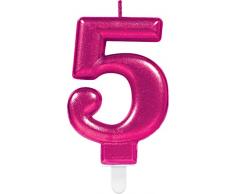 Carpeta Zahlenkerze * Zahl 5 * in PINK mit Steckfuß | ca. 10cm x 6cm groß | Deko 5. Geburtstag Geburtstagskerze Kerze