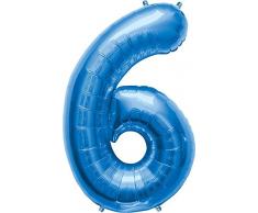 amscan NEU Folienballon Große Zahl 6 blau, 58x88 cm