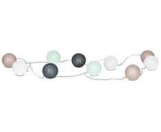 levandeo 10er Lichterkette LED Kugeln Lampions Baumwolle Grün Mintgrün Braun Weiß Cotton Girlande Deko Cottonballs