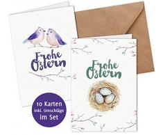 10 Karten & 10 Umschläge: Moderne, schlichte Osterkarten Klappkarten im Set, DIN A6, matter Natur-Karton mit Blanko-Innenseiten für Ostergrüße an Familie, Freunde, Kunden