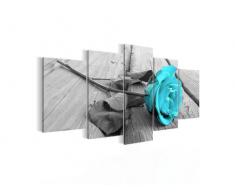 Runa Art Bilder Blumen Rose Wandbild 200 x 100 cm Vlies - Leinwand Bild XXL Format Wandbilder Wohnzimmer Wohnung Deko Kunstdrucke Türkis 5 Teilig - Made IN Germany - Fertig zum Aufhängen 204451c
