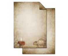 25 Blatt Weihnachts-Briefpapier beige KUGEL KERZE VINTAGE einseitig bedruckt 100g Weihnachts-Papier DIN A4 Brief-Bogen marmoriert vintage natur gold braun alt
