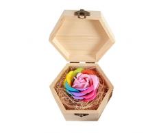 Amosfun Weihnachten Holz Geschenkbox Simulation Rosenform Kerze kreative sechseckige Kerze Box Geschenkbox Kerze Seife Blume Kerze Geschenk Dekor für Weihnachten Valentinstag