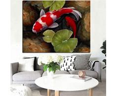 SILYHN Drucken Koi Fisch Lotus Feng Shui Tierlandschaft Leinwand Gemälde Wandkunst Bild für Wohnzimmer Sofa Home Decor 50X60 cm ungerahmt PC4230