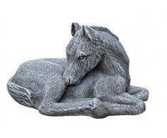 Tiefes Kunsthandwerk Steinfigur Pferd Fohlen - Schiefergrau, Figur, Deko, Garten