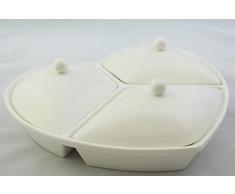 Knabberschale /Snackschale / Servierschale Porzellan Herzform mit Deckel 4 tlg.