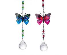longsheng Kristall-Sonnenfänger Schmetterling Regenbogenmacher Auto Rückspiegel Ornament Hängende Dekoration Fenster Garten Glocke 2er Pack