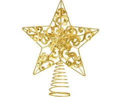 Blulu Glitzernde Weihnachtsbaum Topper 10 Zoll Metall Stern Wipfel Xmas Aushöhlen Stern Topper für Christbaumschmuck (Gold)