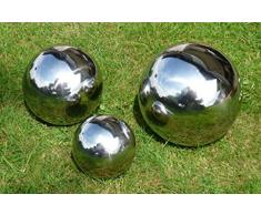 3 er Set Dekokugel Silberkugel Ø 25cm, Ø 20cm und Ø 15cm Edelstahl Kugel Rosenkugel Schwimmkugel Teichkugel