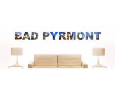 Wandtattoo farbige Wandschrift Städtename Pyrmont mit Sehenswürdigkeiten 180 x 24 cm Länge