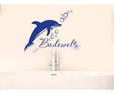 Graz Design 650146_40_049 Wandtattoo Deko fÃ¼r Bad SprÃ¼che Wand Aufkleber Sticker Badewelt mit Delfin Blume und Blasen 54x40cm KÃ¶nigsblau