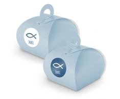 itenga Set 24x Geschenkschachtel mit Griff + Sticker Gastgeschenk (Set Danke Fisch (Motiv33), blau)