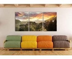 Pixxprint Gigantisches Dorf in China, XXL Leinwandbild in Übergröße 210x100cm Gesamtmaß 3 teilig/Wandbild/Kunstdruck