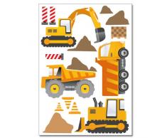 Wandkings WS-50010 Baumaschinen Wandsticker Set, 33-Aufkleber, 2 DIN A4 Bögen, Gesamtfläche 60 x 20 cm