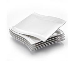 MALACASA, Serie Flora, 12 teilig Set CremeWeiß Porzellan Kuchenteller Dessertteller Frühstücksteller 8,25 Zoll / 21x21,5x2,5cm für 12 Personen