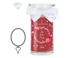 JuwelKerze Ich Liebe Dich (Halskette) Schmuckkerze große rot Duftkerze 925 Sterling Silber, besetzt mit edlen Swarovski Kristallen - Kerze mit Schmucküberraschung als Geschenk für sie