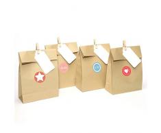 Plantvibes® 24 Geschenktüten aus hochwertigem Kraftpapier inkl. Namenskarten, Holzklammern & Sticker