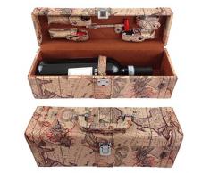 Weinzubehör Weinset 6 tlg. Geschenkset mit Kellnermesser Korkenzieher Flaschenverschluss Weinthermometer Ausgießer in edler Kunst Leder Geschenkbox Wein Set Wein Zubehör Set LN 16-9