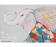 KunstLoft® Bild Der erste Schultag 25x25cm | Leinwand Bild handbemalter Kunstdruck | Elefant Kind Bunt für Kinder Baby Babyzimmer Kinderzimmer | Wandbild Acrylbild moderne Kunst einteilig mit Rahmen