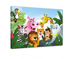 Wandbild - Kinderbild Dschungeltiere Cartoon III - Bild auf Leinwand - 60x50 cm einteilig - Leinwandbilder - Kinder - Gruppenbild von Wilden Tieren