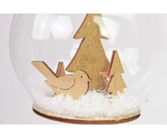 CHICCIE Glaskugel mit Holzlandschaft und Schnee - Vogel - Baumschmuck Christbaumhänger Weihnachten